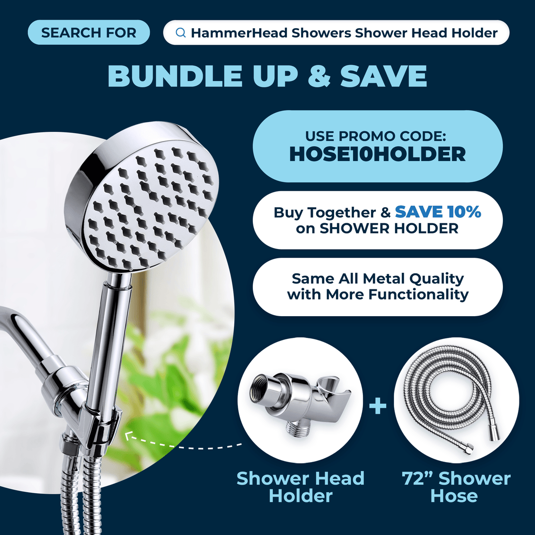 HammerHead Showers 72-Inch Shower Hose Bundle Up (Chrome) - The Shower Head Store