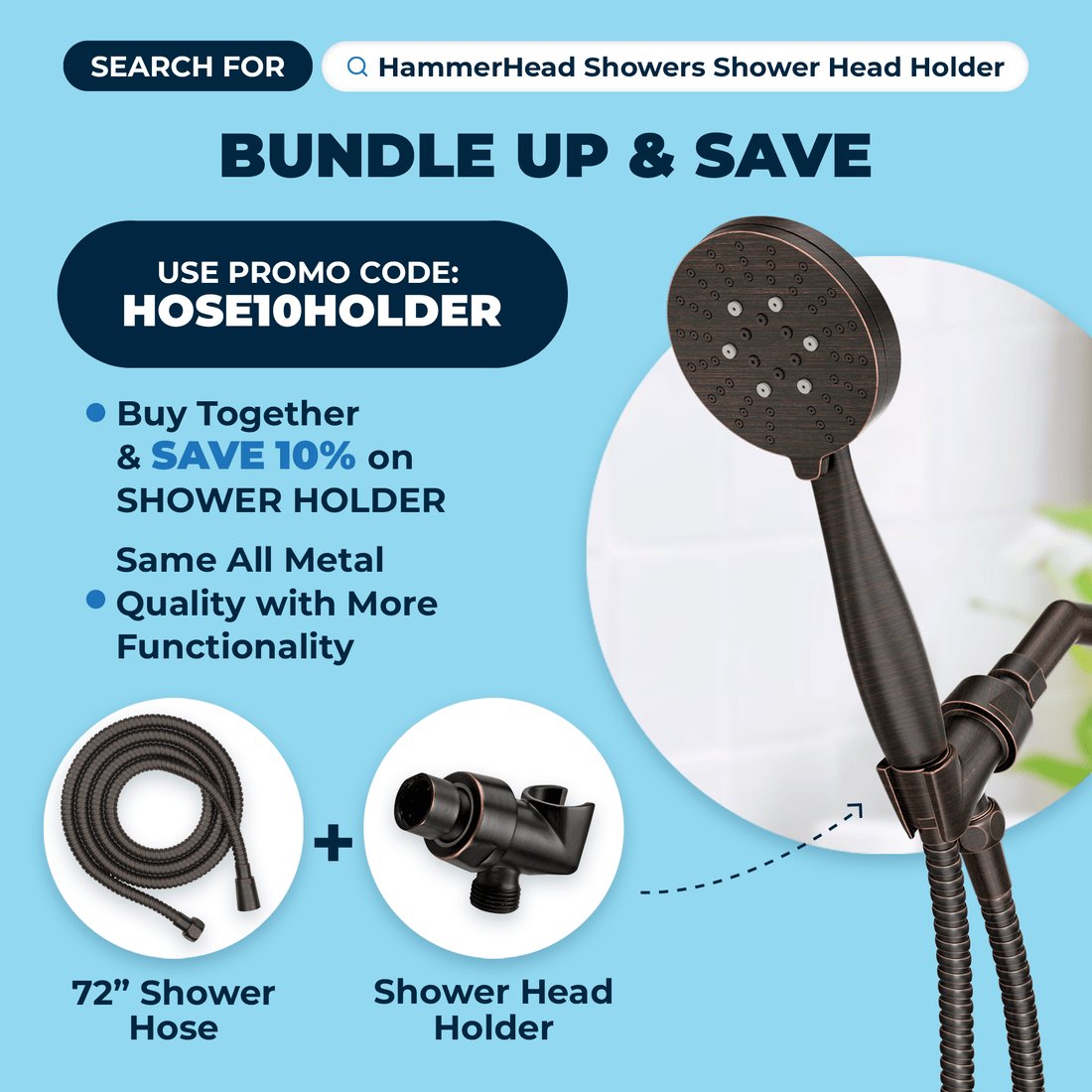 HammerHead Showers 72-Inch Shower Hose Bundle Up (Oil Rubbed Bronze) - The Shower Head Store