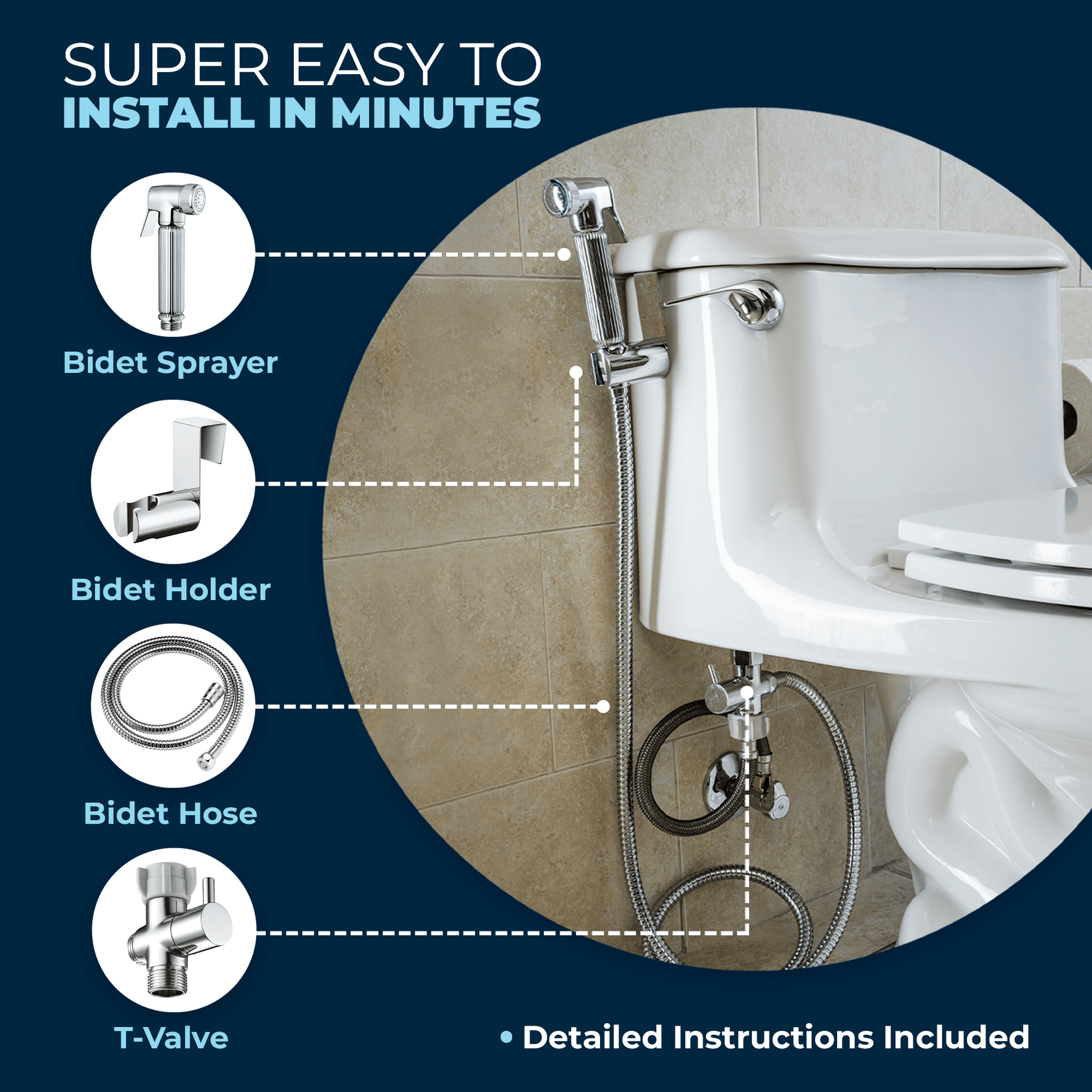 All Metal Handheld Bidet Sprayer for Toilets Universal Attachments