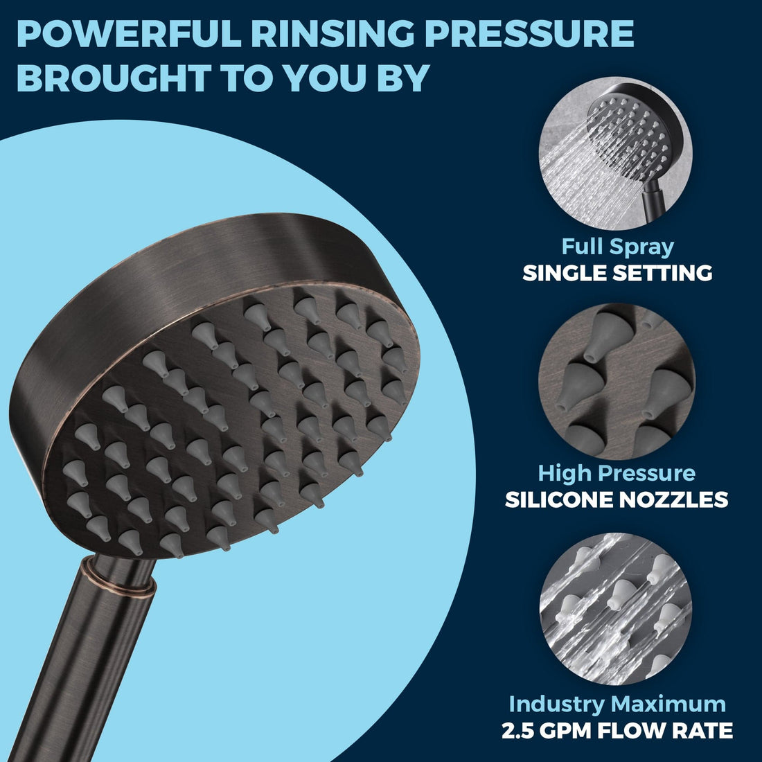 Powerful Rinsing Pressure of 4 Inch 1-Spray Handheld Shower Head by HammerHead Showers Left Oil Rubbed Bronze - The Shower Head Store